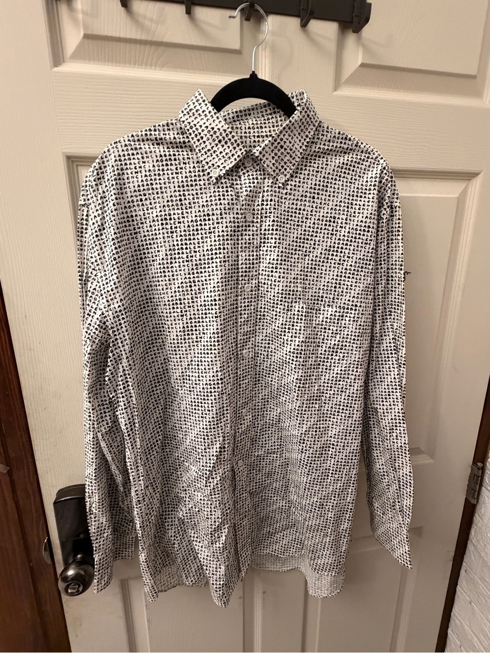 Balenciaga White Button-Down Shirt with Black Microprint